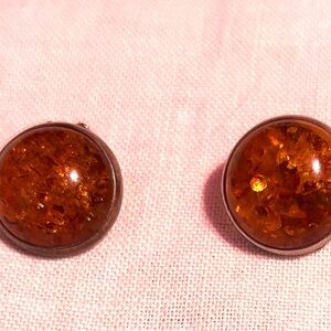 Vintage amber silver clip on earrings